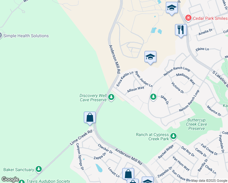 map of restaurants, bars, coffee shops, grocery stores, and more near 210 Gaspar Bend in Cedar Park