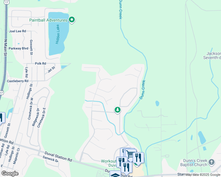 map of restaurants, bars, coffee shops, grocery stores, and more near 587 Arborwood Drive in Jacksonville