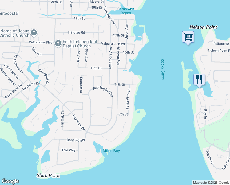 map of restaurants, bars, coffee shops, grocery stores, and more near 900 Mahogany Court in Niceville
