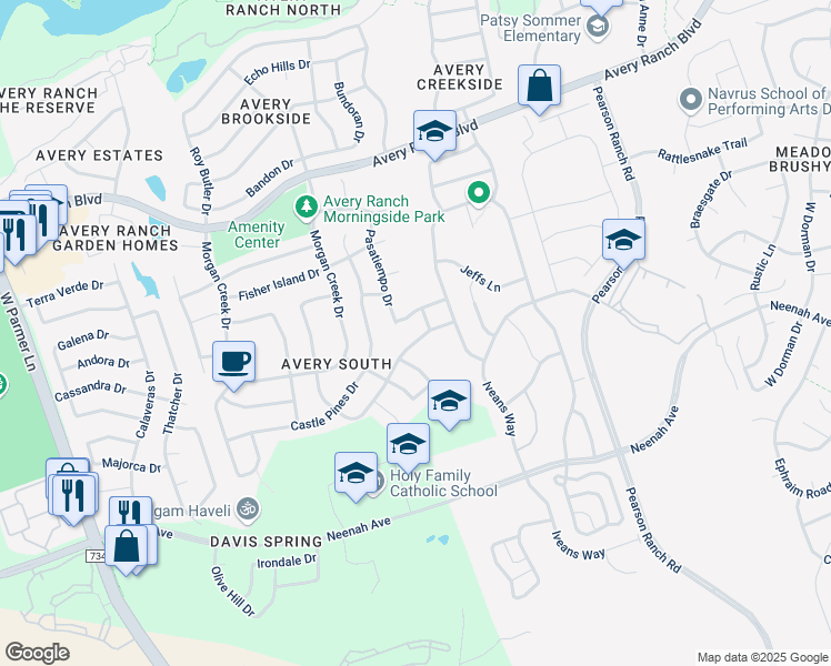 map of restaurants, bars, coffee shops, grocery stores, and more near 15701 Edenderry Drive in Austin