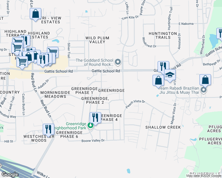 map of restaurants, bars, coffee shops, grocery stores, and more near 19921 San Chisolm Drive in Round Rock