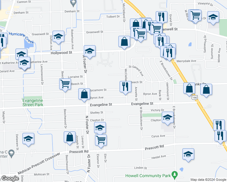 map of restaurants, bars, coffee shops, grocery stores, and more near 5304 Sycamore Street in Baton Rouge