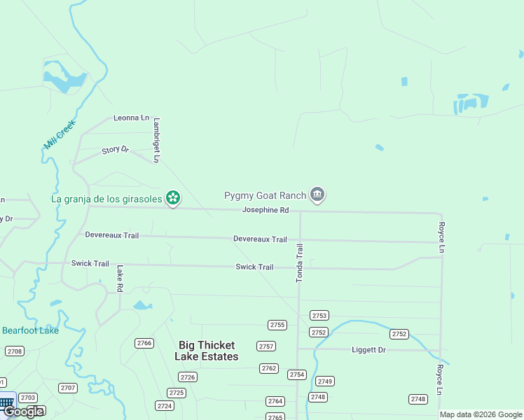 map of restaurants, bars, coffee shops, grocery stores, and more near Josephine Road in Big Thicket Lake Estates