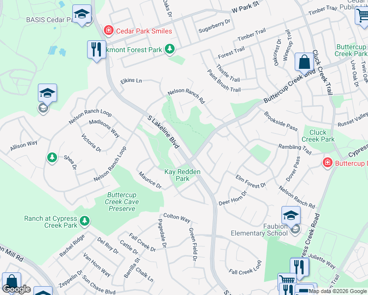 map of restaurants, bars, coffee shops, grocery stores, and more near 707 Brook Meadow Trail in Cedar Park