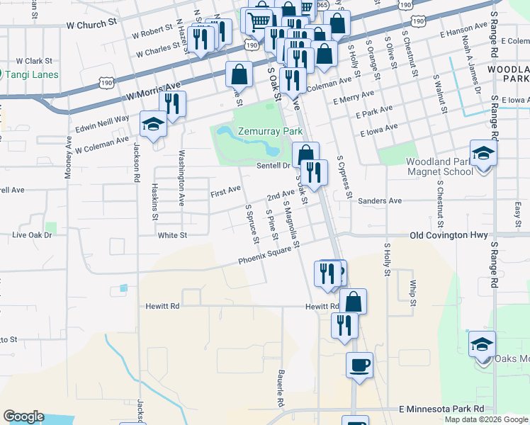 map of restaurants, bars, coffee shops, grocery stores, and more near 410 3rd Avenue in Hammond