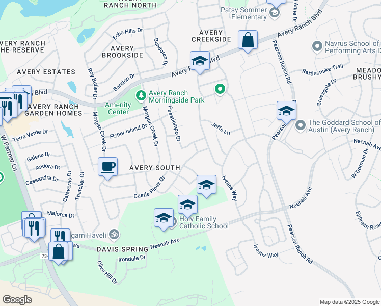map of restaurants, bars, coffee shops, grocery stores, and more near 15701 Edenderry Drive in Austin