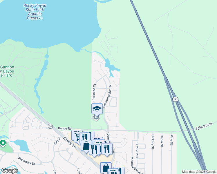 map of restaurants, bars, coffee shops, grocery stores, and more near 1636 Parkside Circle in Niceville