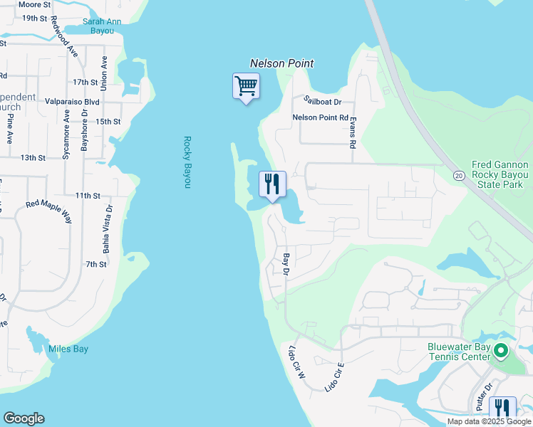 map of restaurants, bars, coffee shops, grocery stores, and more near 2 Marina Cove Drive in Niceville