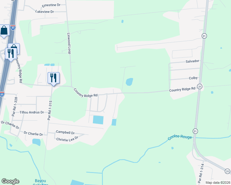 map of restaurants, bars, coffee shops, grocery stores, and more near 671 Par Road 1-305 in Opelousas