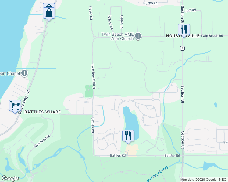 map of restaurants, bars, coffee shops, grocery stores, and more near 6445 Hawthorne Lane in Fairhope