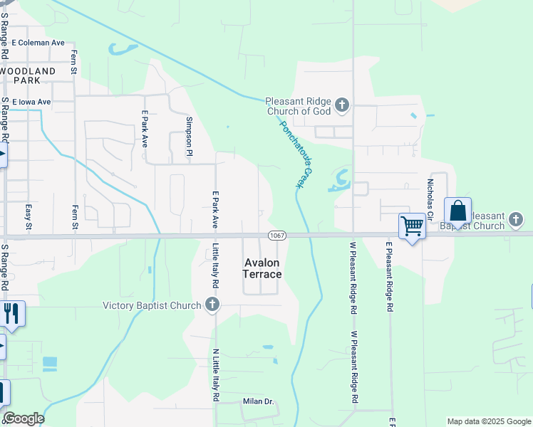 map of restaurants, bars, coffee shops, grocery stores, and more near 44040 Arbordale Drive in Hammond