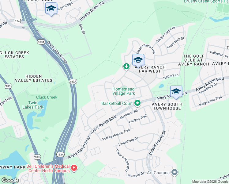 map of restaurants, bars, coffee shops, grocery stores, and more near 15504 Staked Plains Loop in Austin