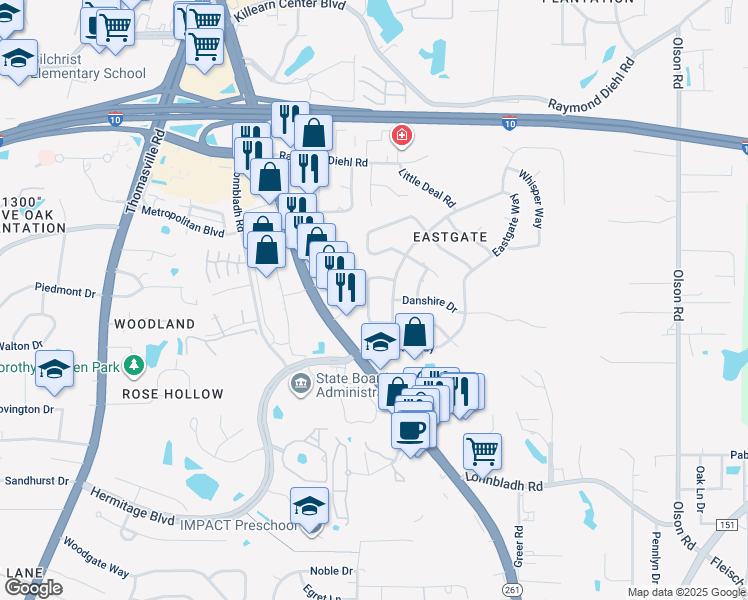 map of restaurants, bars, coffee shops, grocery stores, and more near 2635 Byron Circle in Tallahassee