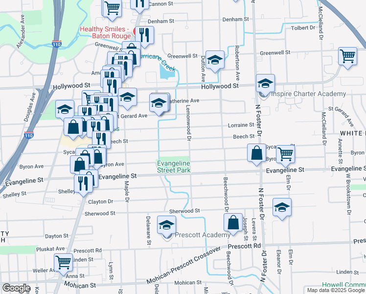 map of restaurants, bars, coffee shops, grocery stores, and more near 4235 Sycamore St in Baton Rouge