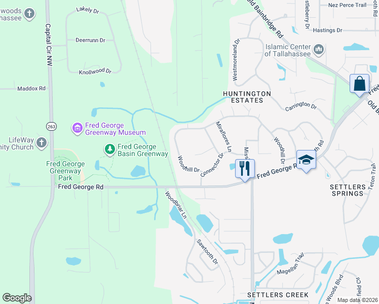 map of restaurants, bars, coffee shops, grocery stores, and more near 3112 Pleasant Court in Tallahassee