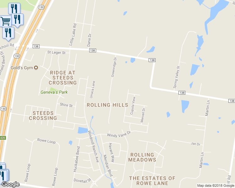 map of restaurants, bars, coffee shops, grocery stores, and more near 21311 Greenridge Drive in Hutto
