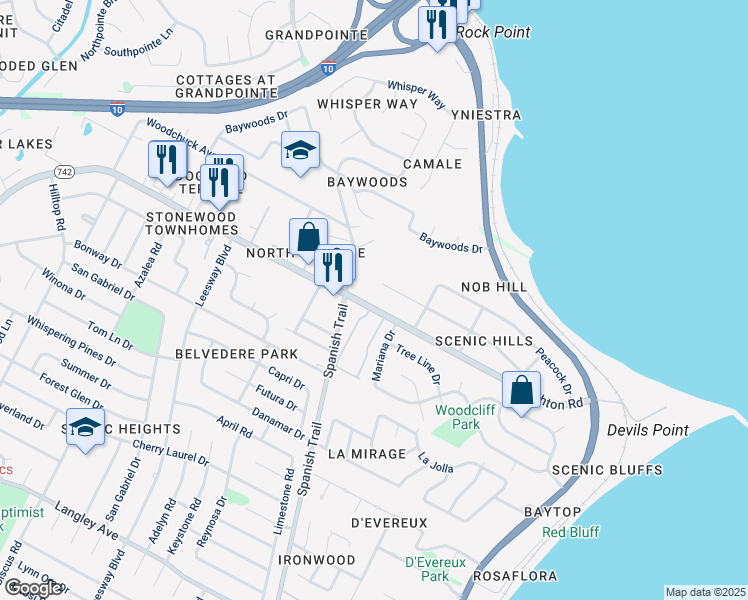 map of restaurants, bars, coffee shops, grocery stores, and more near 4320 Creighton Road in Pensacola