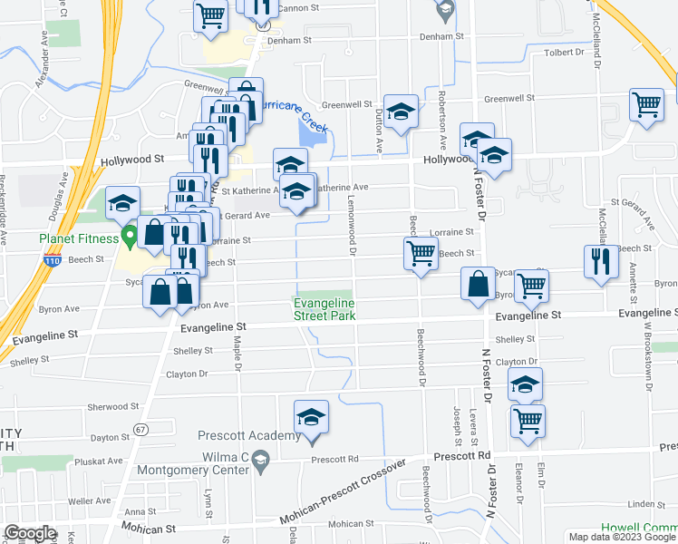 map of restaurants, bars, coffee shops, grocery stores, and more near 4225 Sycamore Street in Baton Rouge