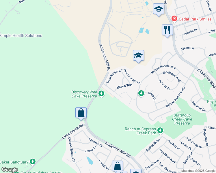map of restaurants, bars, coffee shops, grocery stores, and more near 210 Gaspar Bend in Cedar Park