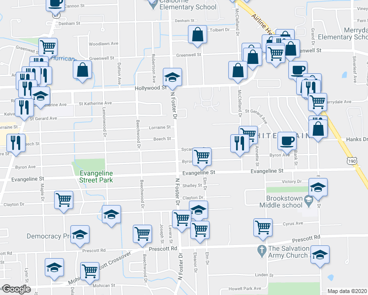 map of restaurants, bars, coffee shops, grocery stores, and more near 5051 Sycamore Street in Baton Rouge