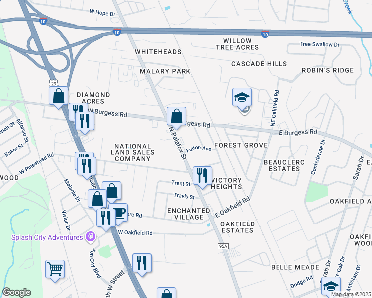 map of restaurants, bars, coffee shops, grocery stores, and more near 7050 North Palafox Street in Pensacola