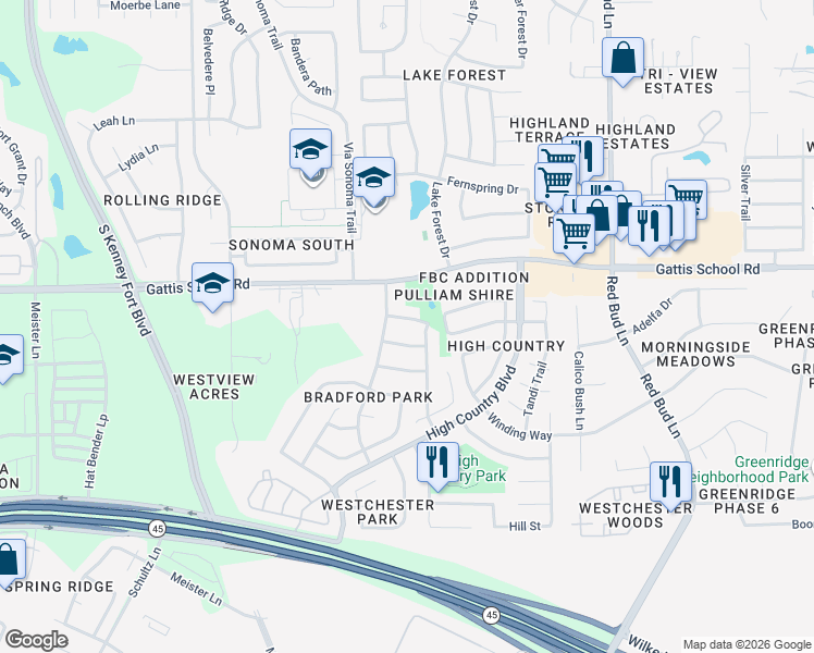 map of restaurants, bars, coffee shops, grocery stores, and more near 2608 Andres Way in Round Rock
