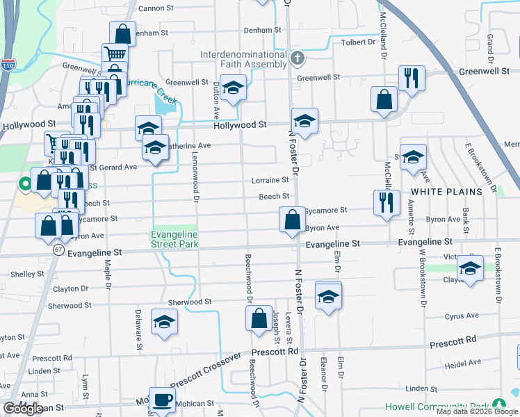 map of restaurants, bars, coffee shops, grocery stores, and more near 4673 Sycamore Street in Baton Rouge
