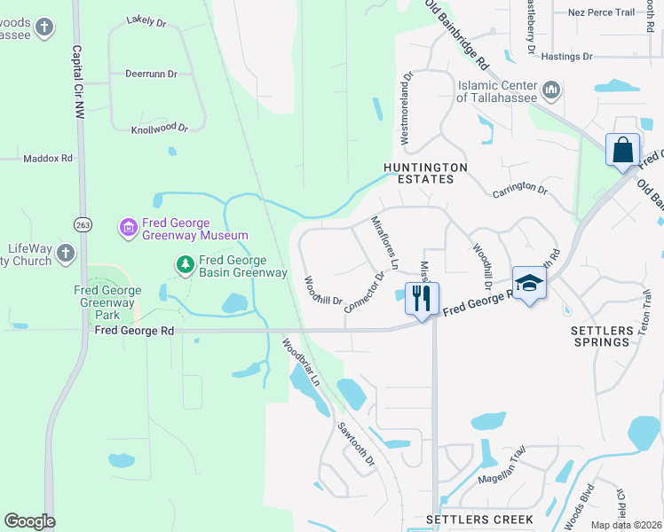 map of restaurants, bars, coffee shops, grocery stores, and more near 3112 Pleasant Court in Tallahassee
