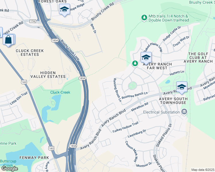 map of restaurants, bars, coffee shops, grocery stores, and more near 11508 Reading Way in Austin