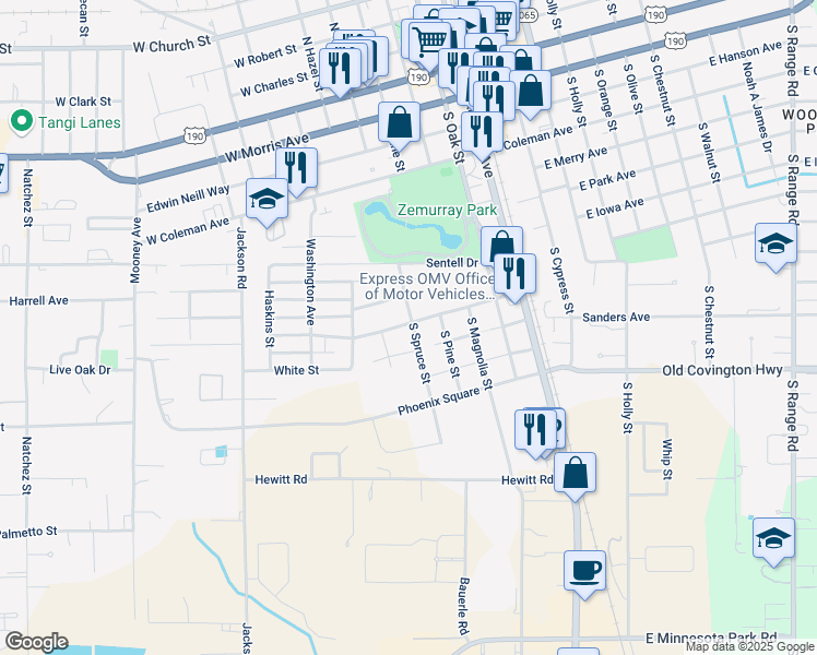 map of restaurants, bars, coffee shops, grocery stores, and more near 501 2nd Avenue in Hammond