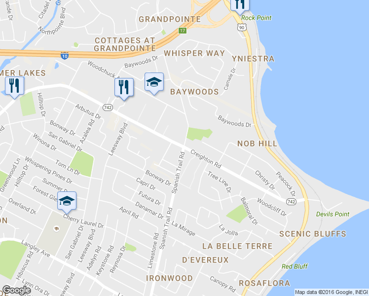 map of restaurants, bars, coffee shops, grocery stores, and more near 4233 Creighton Road in Pensacola