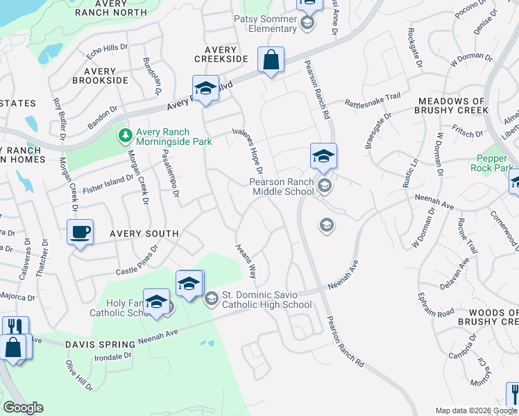 map of restaurants, bars, coffee shops, grocery stores, and more near 9416 Kyles Stake Road in Austin