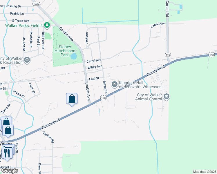 map of restaurants, bars, coffee shops, grocery stores, and more near 30060 Mayer Street in Walker