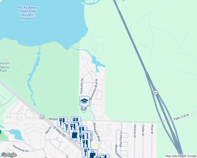 map of restaurants, bars, coffee shops, grocery stores, and more near 1636 Parkside Circle in Niceville