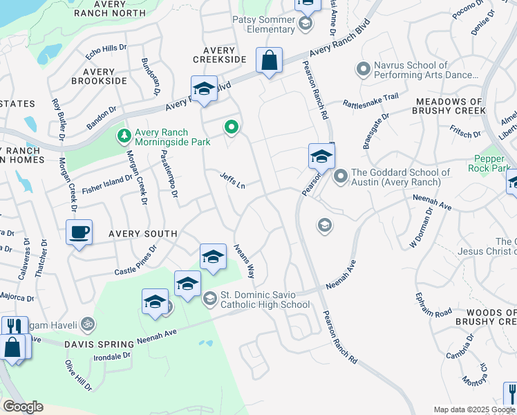 map of restaurants, bars, coffee shops, grocery stores, and more near 9416 Kyles Stake Road in Austin