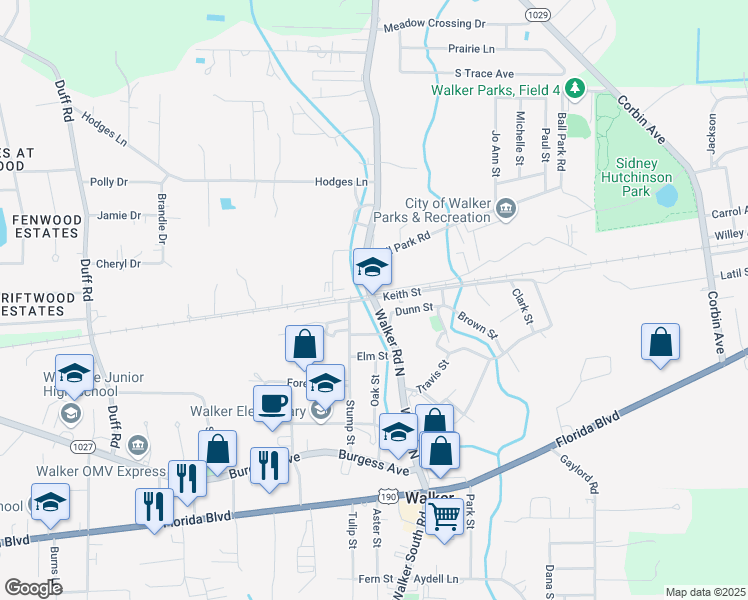 map of restaurants, bars, coffee shops, grocery stores, and more near 37524 Walker North Road in Walker