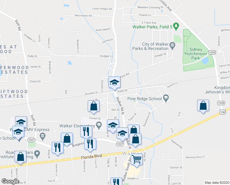 map of restaurants, bars, coffee shops, grocery stores, and more near 37520 Walker North Road in Walker