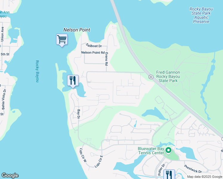 map of restaurants, bars, coffee shops, grocery stores, and more near 4234 Shadow Lane in Niceville