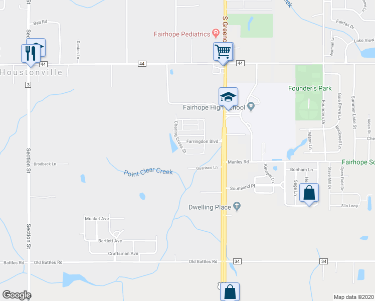 map of restaurants, bars, coffee shops, grocery stores, and more near 125 Southwark Avenue in Fairhope