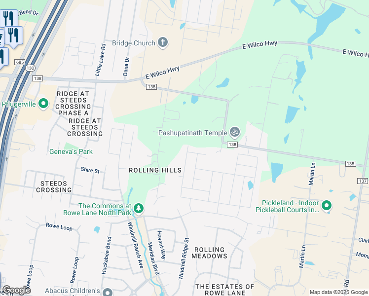 map of restaurants, bars, coffee shops, grocery stores, and more near 21311 Greenridge Drive in Hutto