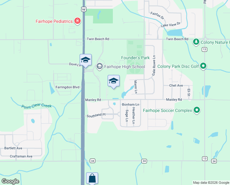 map of restaurants, bars, coffee shops, grocery stores, and more near 2 Pirate Drive in Fairhope