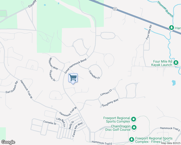 map of restaurants, bars, coffee shops, grocery stores, and more near Camellia Court in Freeport