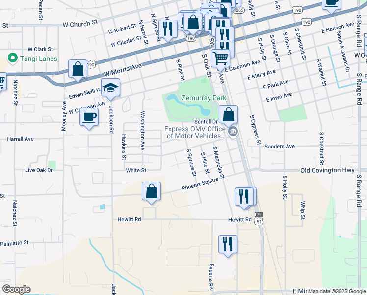 map of restaurants, bars, coffee shops, grocery stores, and more near 501 2nd Avenue in Hammond
