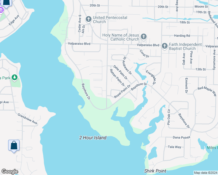 map of restaurants, bars, coffee shops, grocery stores, and more near 2007 Plumosa Palm Drive in Niceville