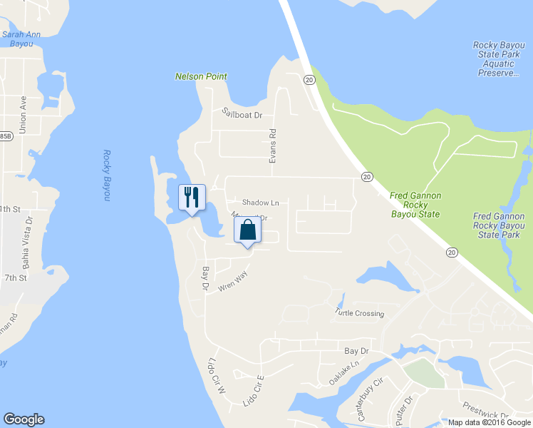 map of restaurants, bars, coffee shops, grocery stores, and more near 4209 Mainsail Drive in Niceville