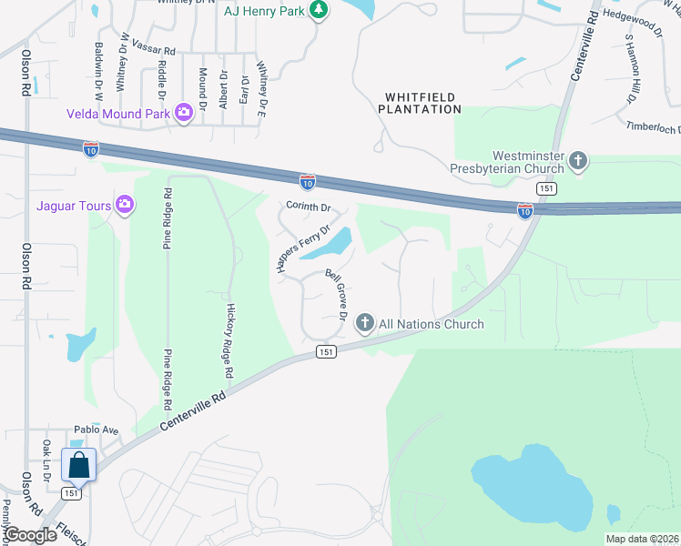 map of restaurants, bars, coffee shops, grocery stores, and more near 3053 Bell Grove Drive in Tallahassee