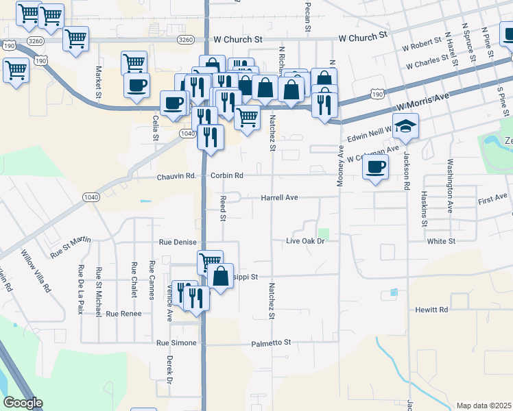 map of restaurants, bars, coffee shops, grocery stores, and more near 114 Wells Drive in Hammond