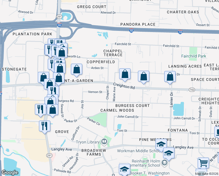 map of restaurants, bars, coffee shops, grocery stores, and more near 6840 Chapel Street in Pensacola