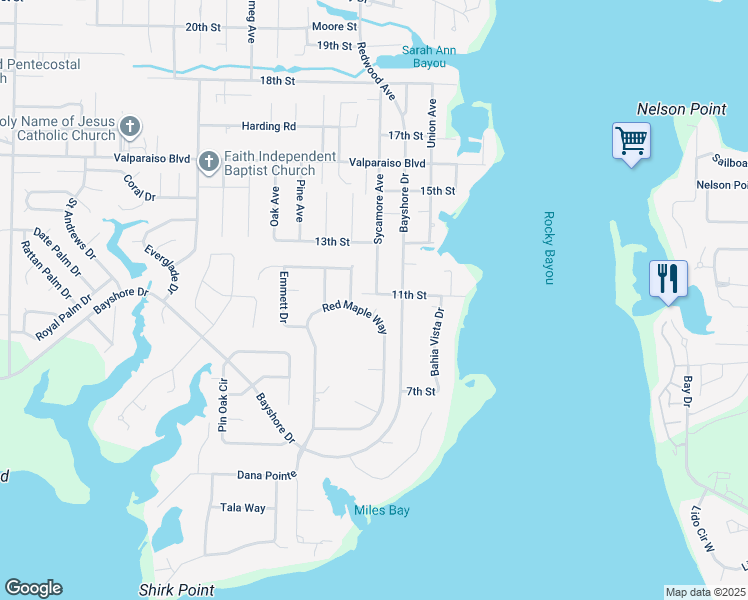 map of restaurants, bars, coffee shops, grocery stores, and more near 900 Mahogany Court in Niceville