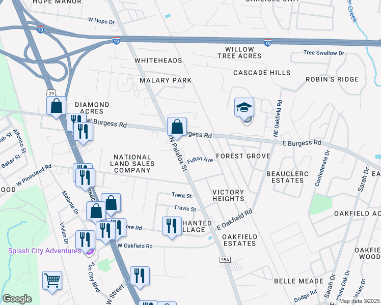 map of restaurants, bars, coffee shops, grocery stores, and more near 7050 North Palafox Street in Pensacola